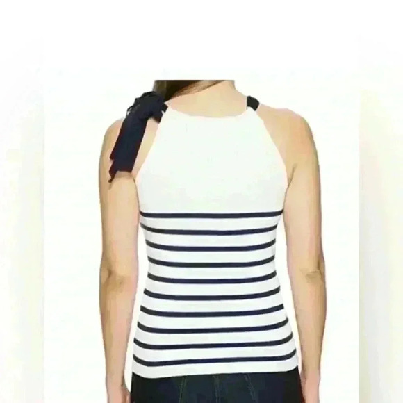 FUZZI Stripe Knit Tank Top Sweater, Women's Size L, Cream - Picture 2 of 3